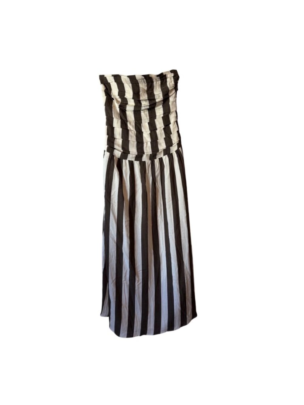 Moon River Brown & White Striped Strapless Tube Top Midi Dress Smocked Back Size - Picture 4 of 10